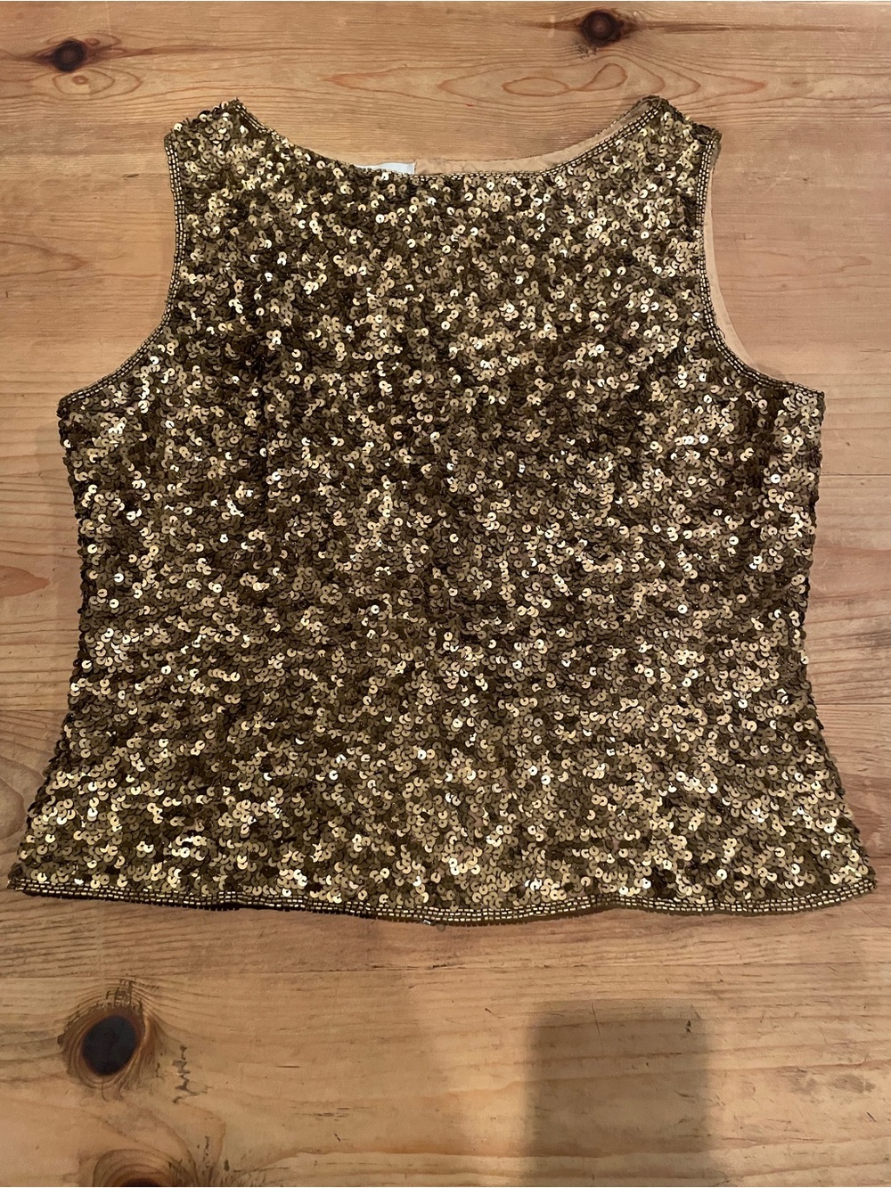 Sean Collection VTG elegant shimmer gold sequin beaded sleeveless top 💯 silk L